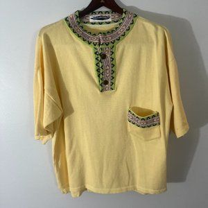 Vintage Jet-Liner Sweater Grandma Print Chest Pocket Button up Made in Germany